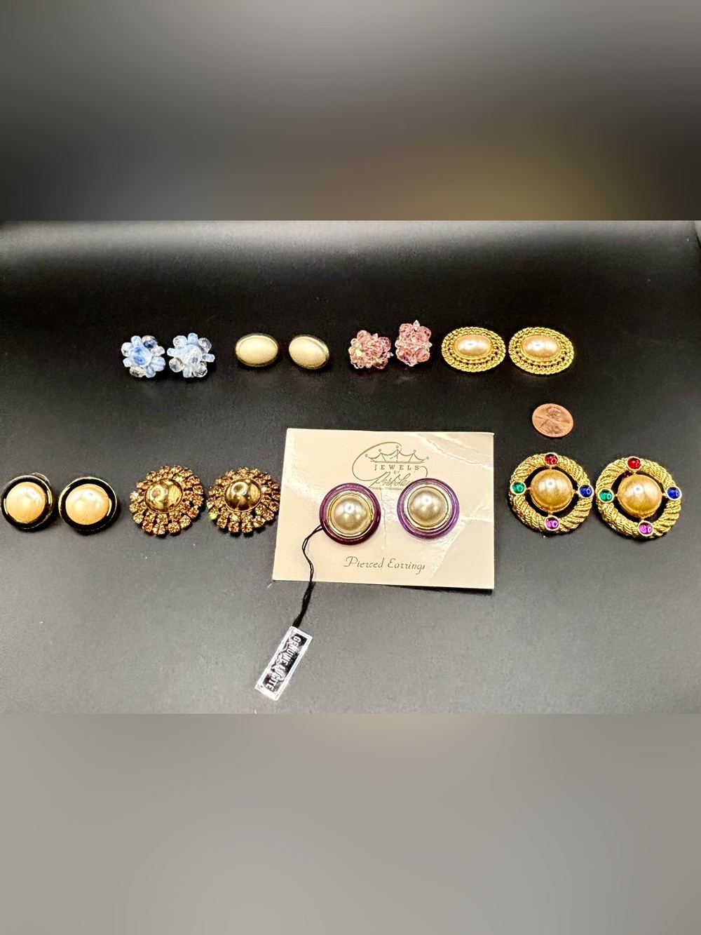 Vintage Earring Lot 8p Signed Hobe Carolee Park Lane Lucite Pearl Rhinestone